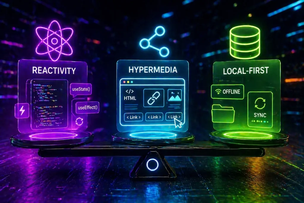 Understanding the Trilemma of Reactivity, Hypermedia, and Local-First Apps